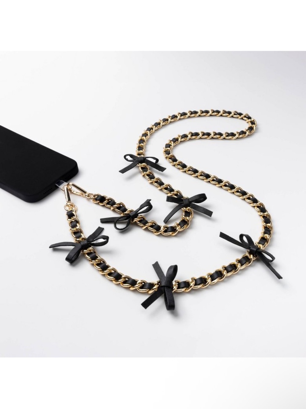 Hello Lux Phone Crossbody Strap - Golden Chain with Black Faux Leather
Bows